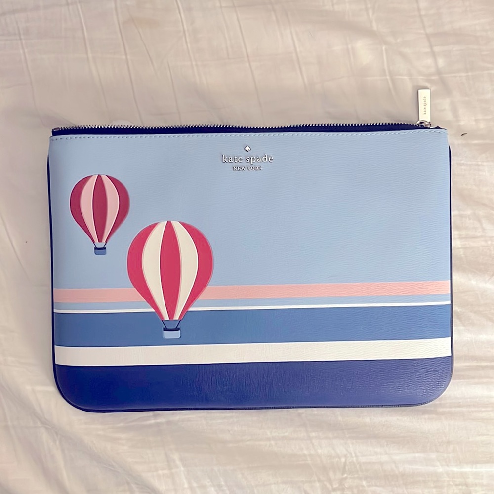 NWOT - Kate Spade Up and Away Large Zip Pouch - hot air balloon